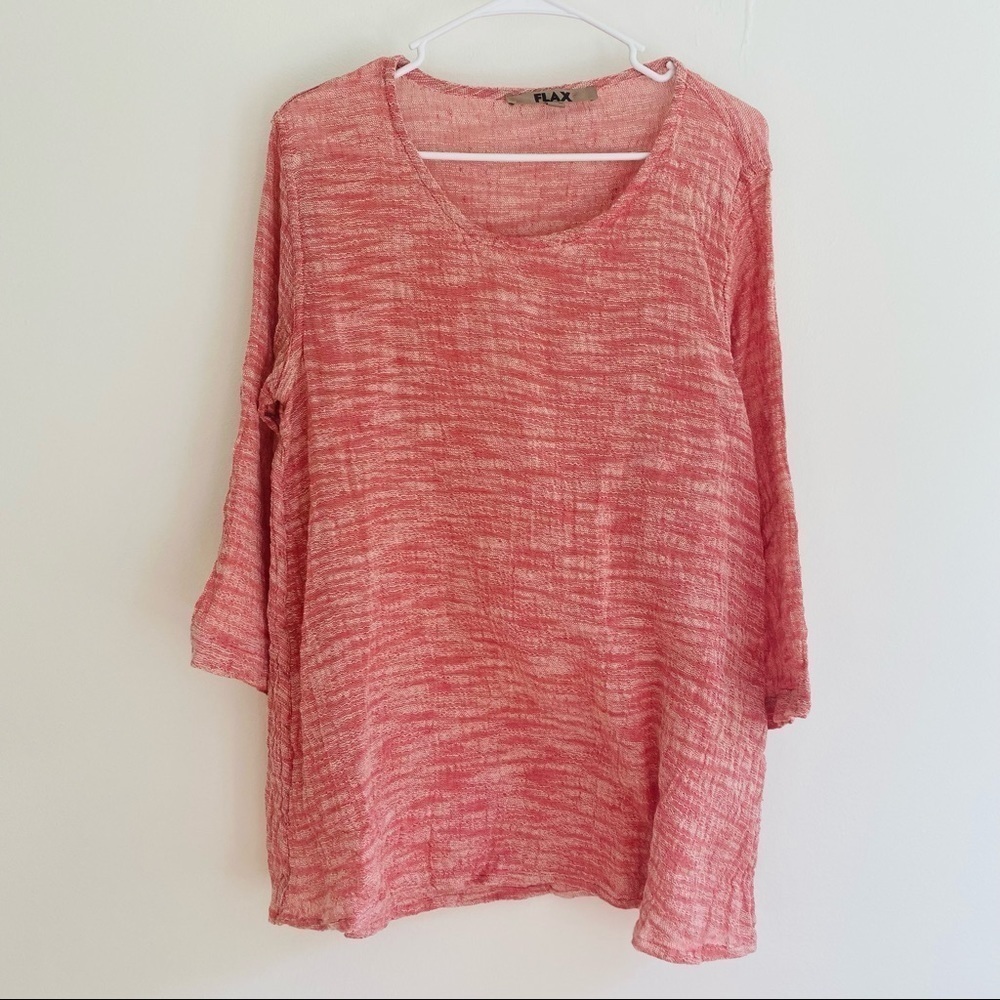 Flax Red Heathered Linen-Cotton Tunic | Round Neck 3/4 Sleeve Top